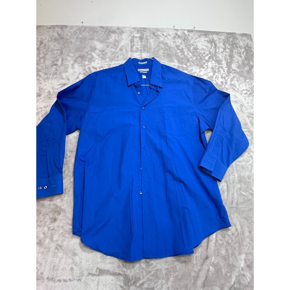 Van Heusen Dress Shirt Men XL 17 32/33 Royal Blue Poplin Fitted No Iron Long Sle
